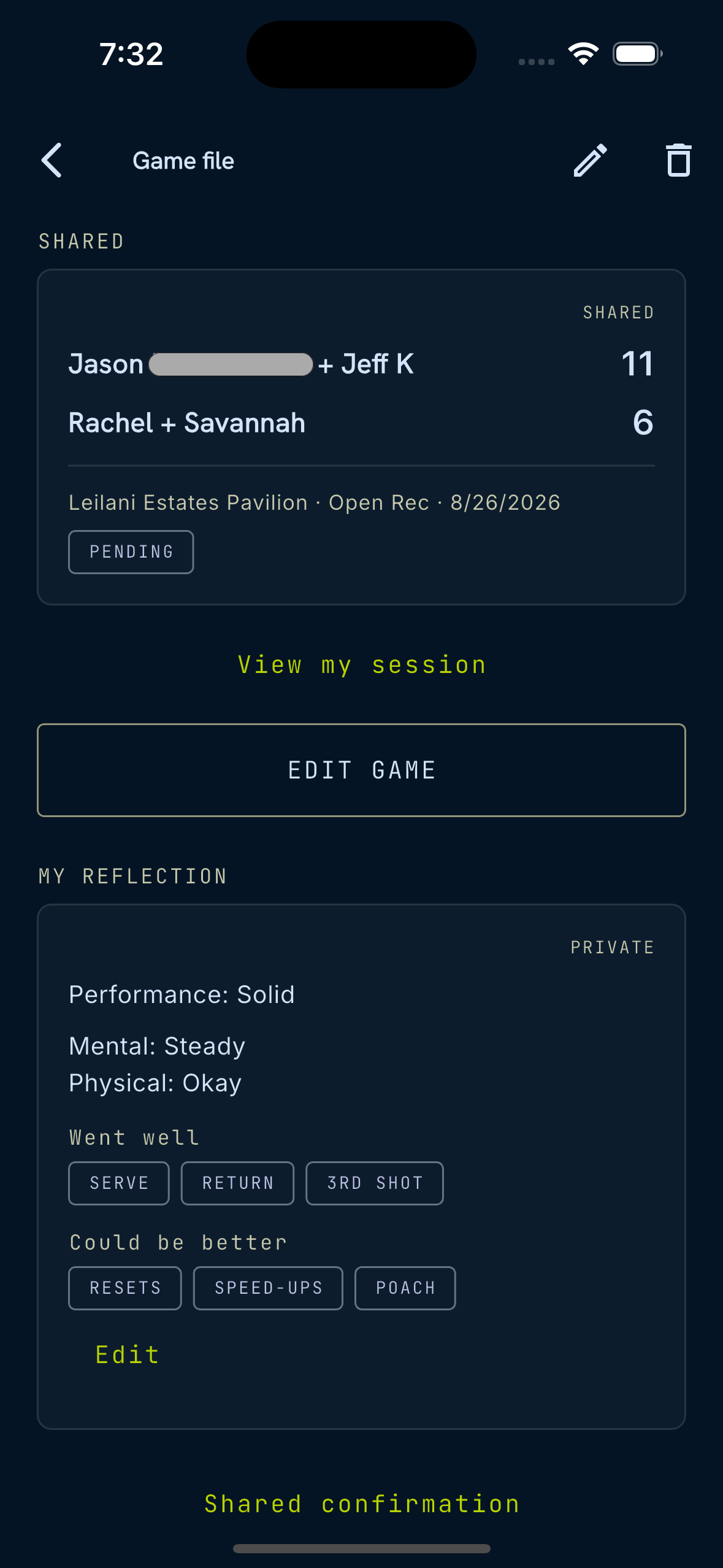 Game file with shared score and private reflection